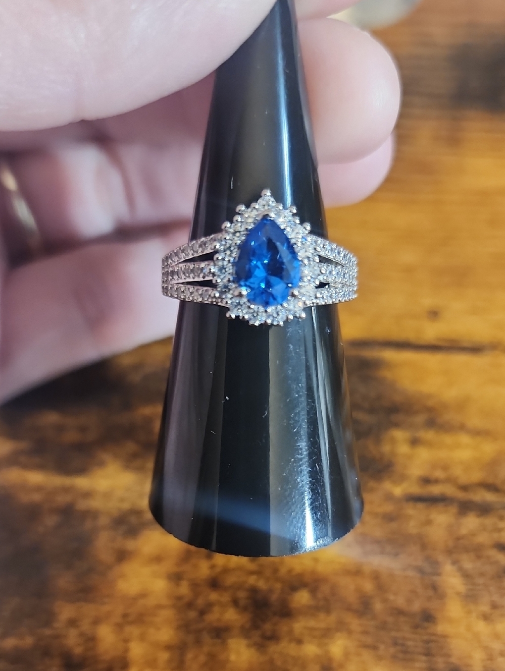 Blue Diamond Teardrop Halo Ring Mossanite Jewelry 1pc Vintage Blue Diamond
